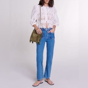 Maje Blue Braided Pocket Jeans with Contrast Pocket Trim.💗
